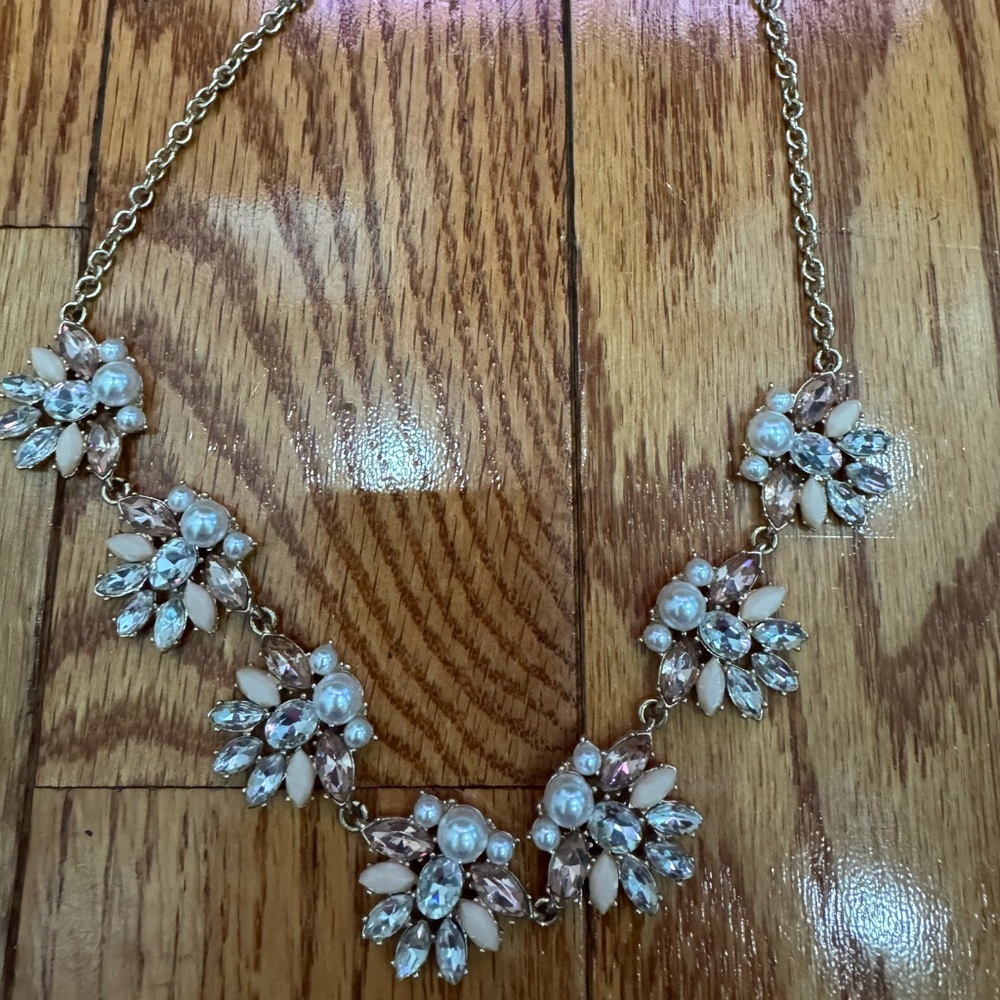Banana Republic Gold Floral Pearl Statement Necklace